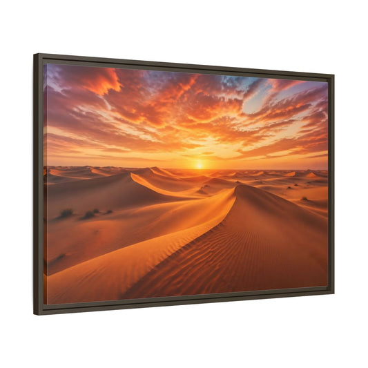 Main Mockup. Nature Desert Dunes Orange Desert Sunset shown as stretched canvas wall art