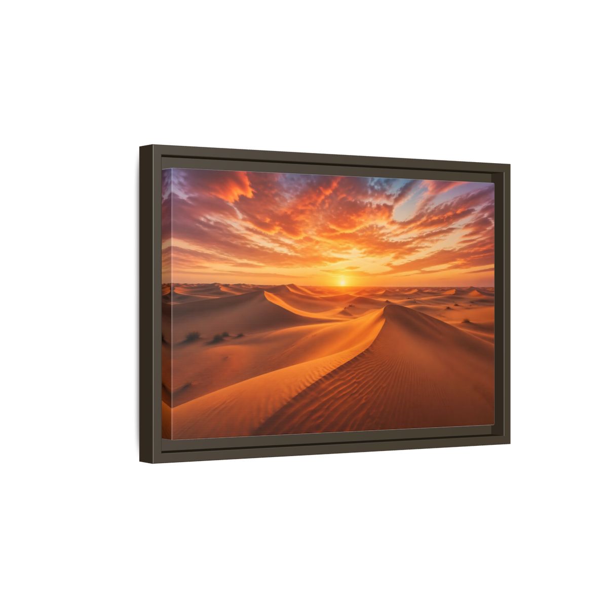 Side Mockup 5. Nature Desert Dunes Orange Desert Sunset shown as stretched canvas wall art