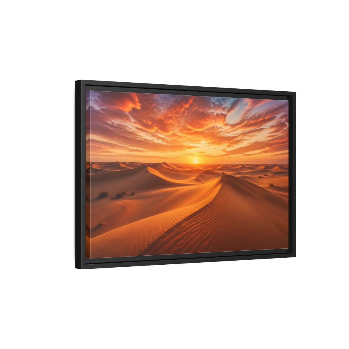 Side Mockup 3. Nature Desert Dunes Orange Desert Sunset shown as stretched canvas wall art