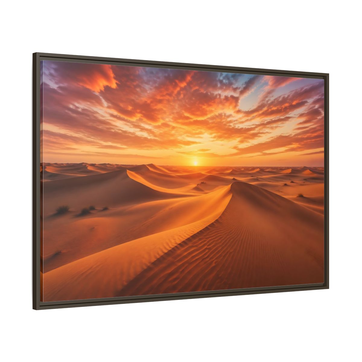 Side Mockup 8. Nature Desert Dunes Orange Desert Sunset shown as stretched canvas wall art