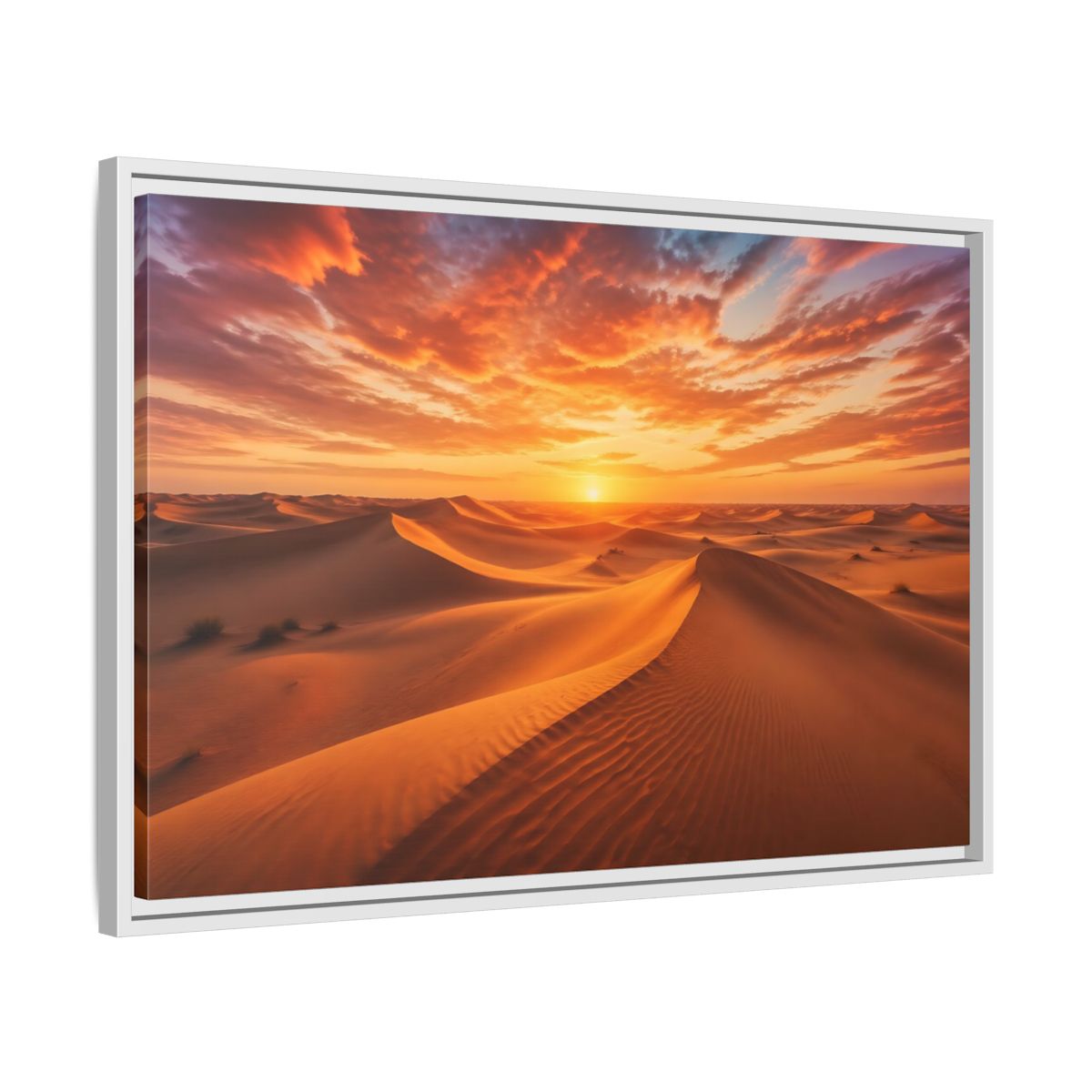 Side Mockup 10. Nature Desert Dunes Orange Desert Sunset shown as stretched canvas wall art
