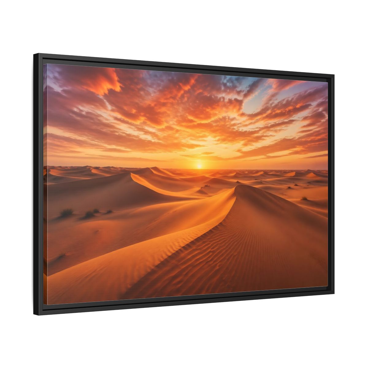 Side Mockup 13. Nature Desert Dunes Orange Desert Sunset shown as stretched canvas wall art