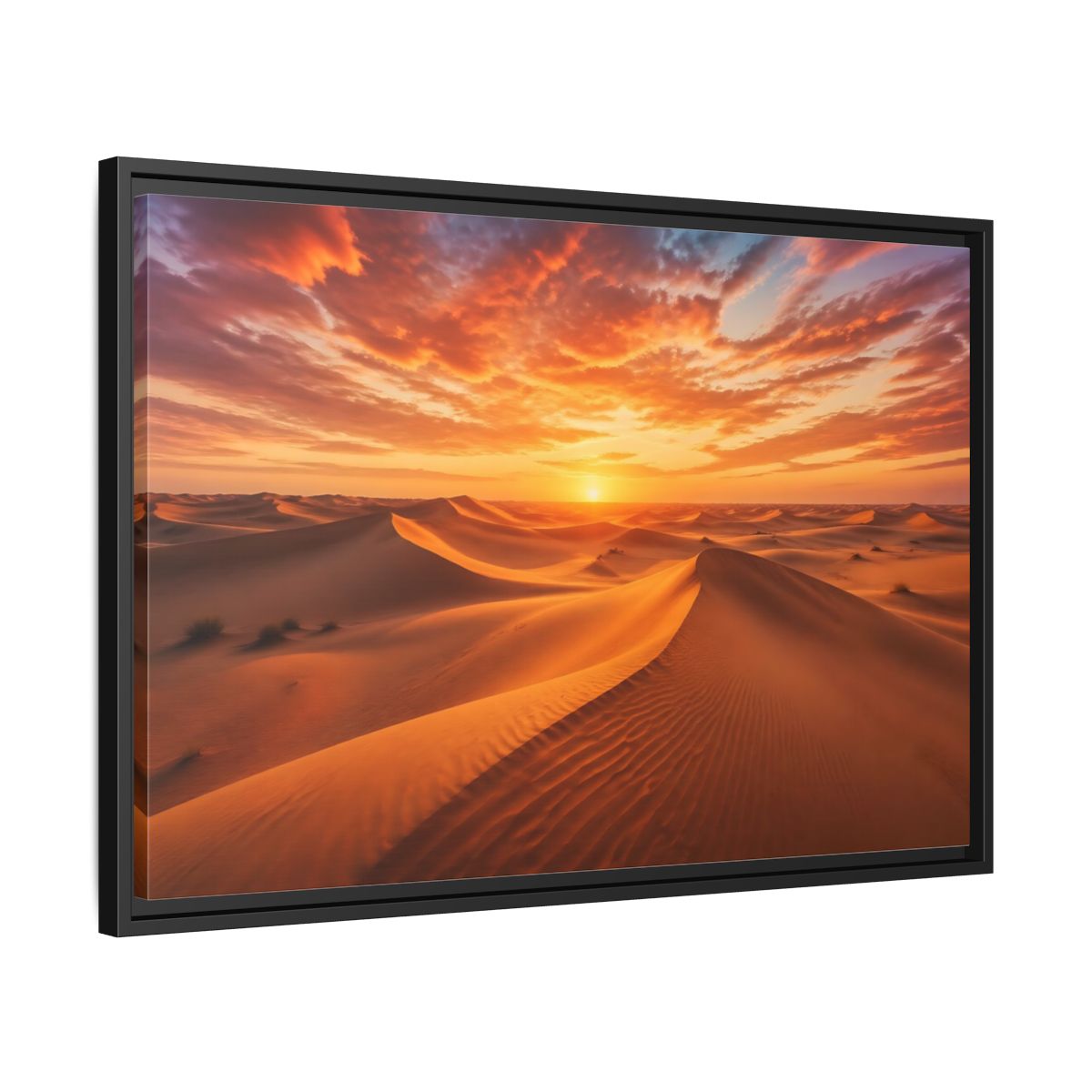 Side Mockup 14. Nature Desert Dunes Orange Desert Sunset shown as stretched canvas wall art