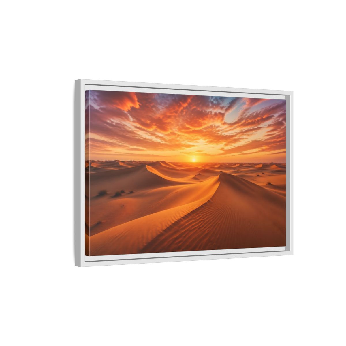 Side Mockup 1. Nature Desert Dunes Orange Desert Sunset shown as stretched canvas wall art