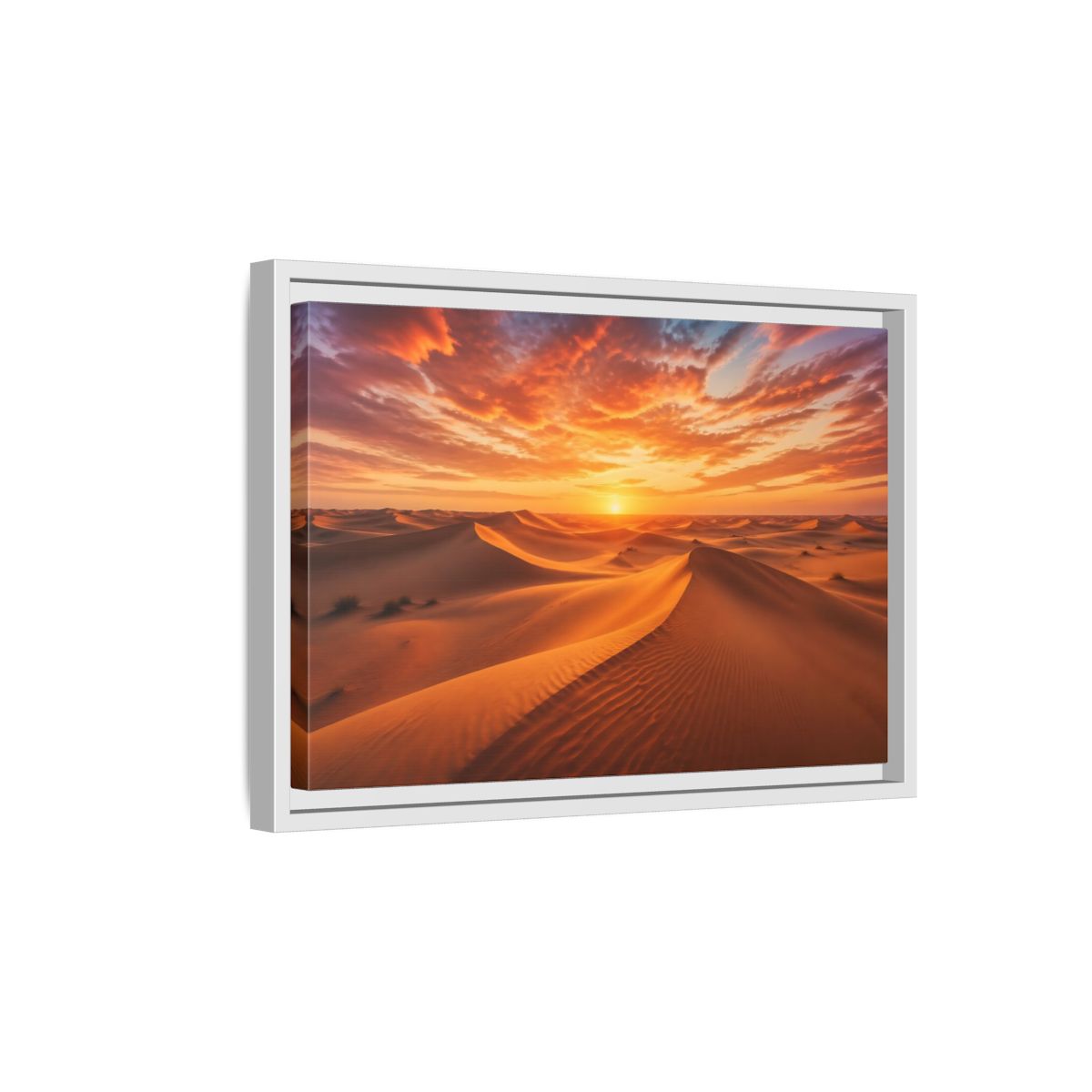 Side Mockup 4. Nature Desert Dunes Orange Desert Sunset shown as stretched canvas wall art