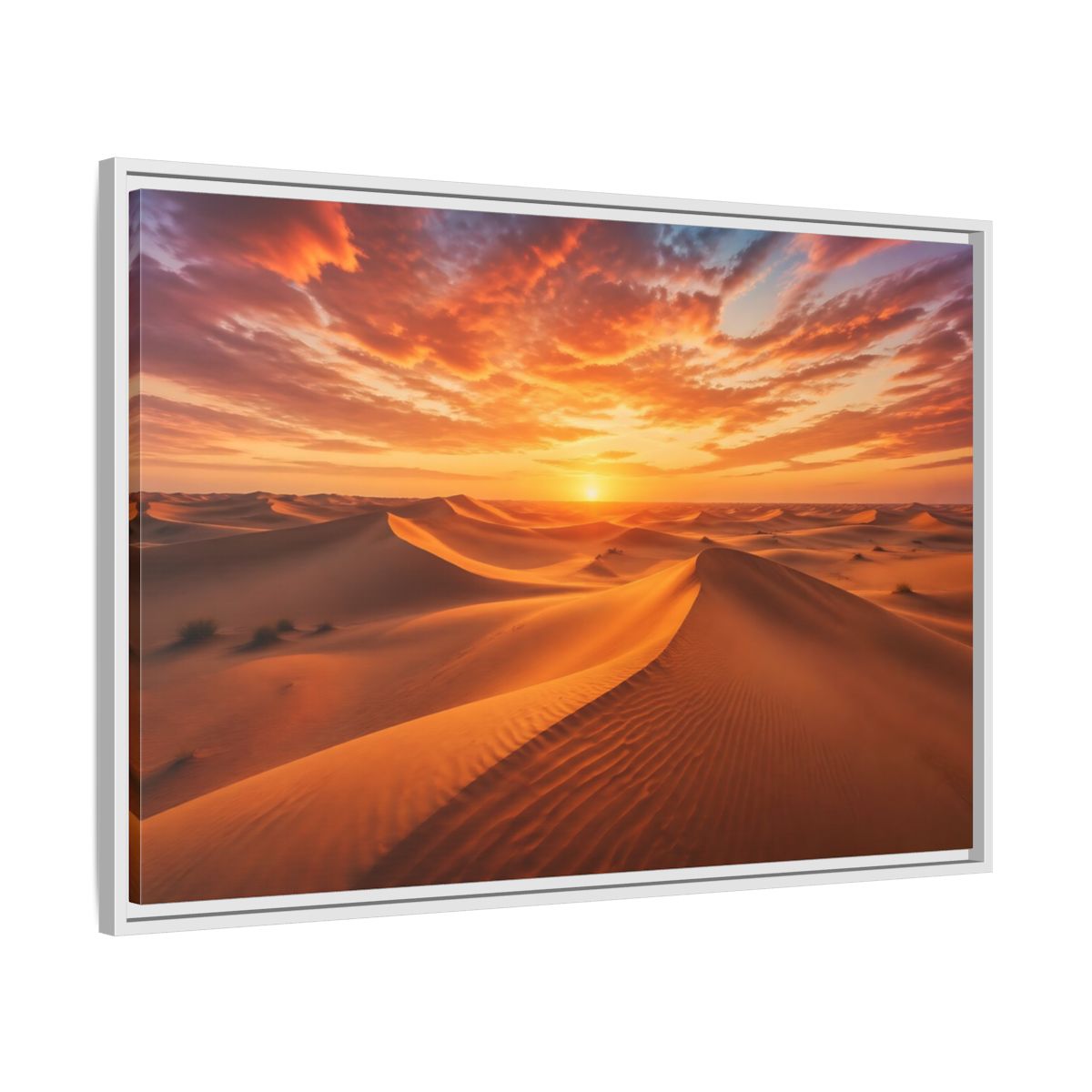 Side Mockup 9. Nature Desert Dunes Orange Desert Sunset shown as stretched canvas wall art