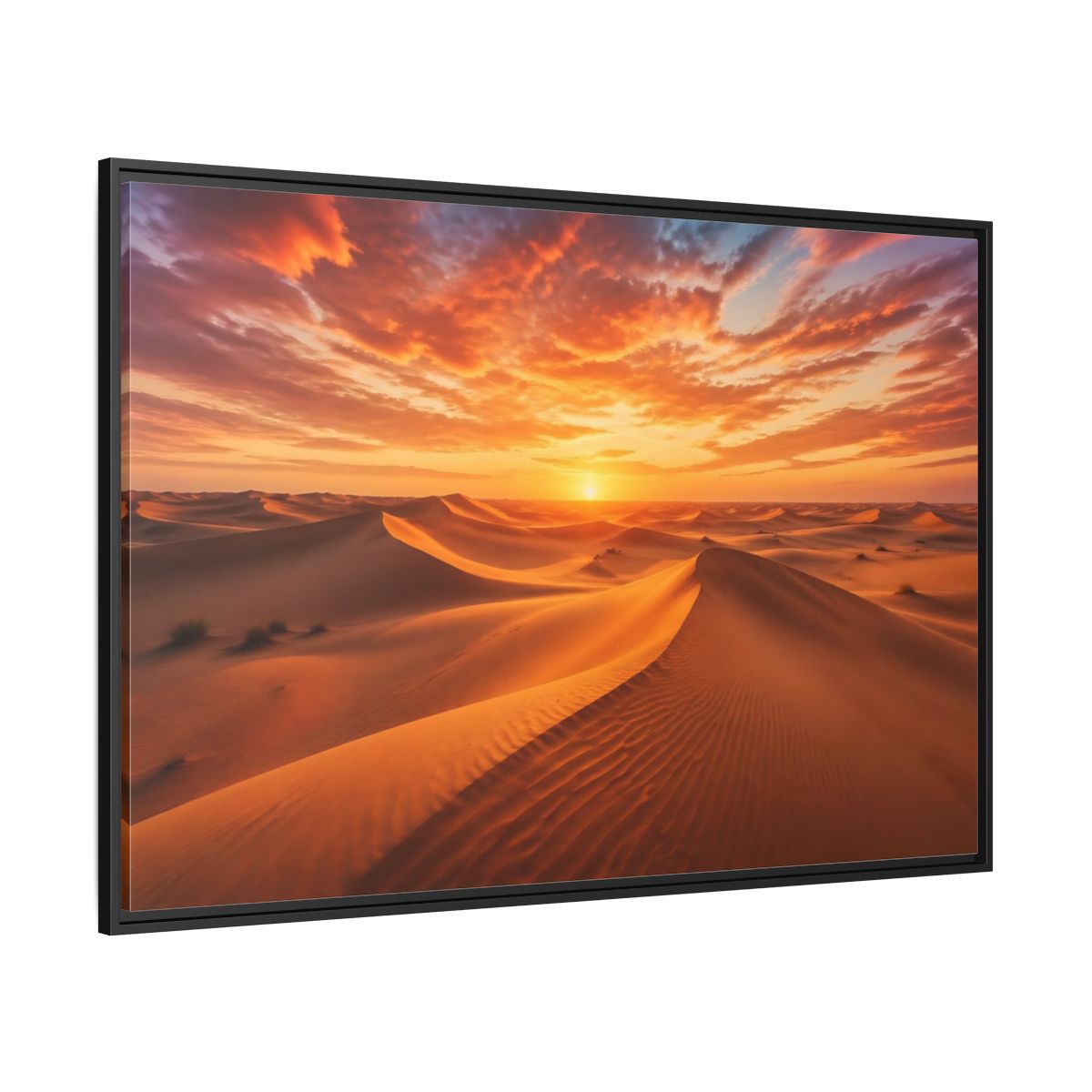 Side Mockup 12. Nature Desert Dunes Orange Desert Sunset shown as stretched canvas wall art