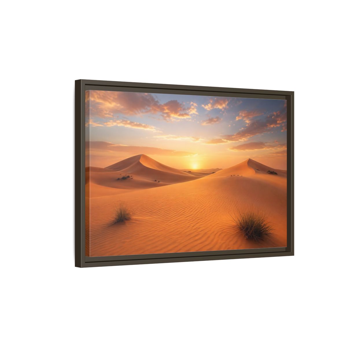 Side Mockup 2. Nature Desert Dunes Desert Sunset Orange shown as stretched canvas wall art