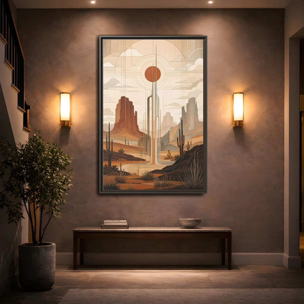 Mockup 2. Nature Desert Landscape Art Deco Desert shown as stretched canvas wall art