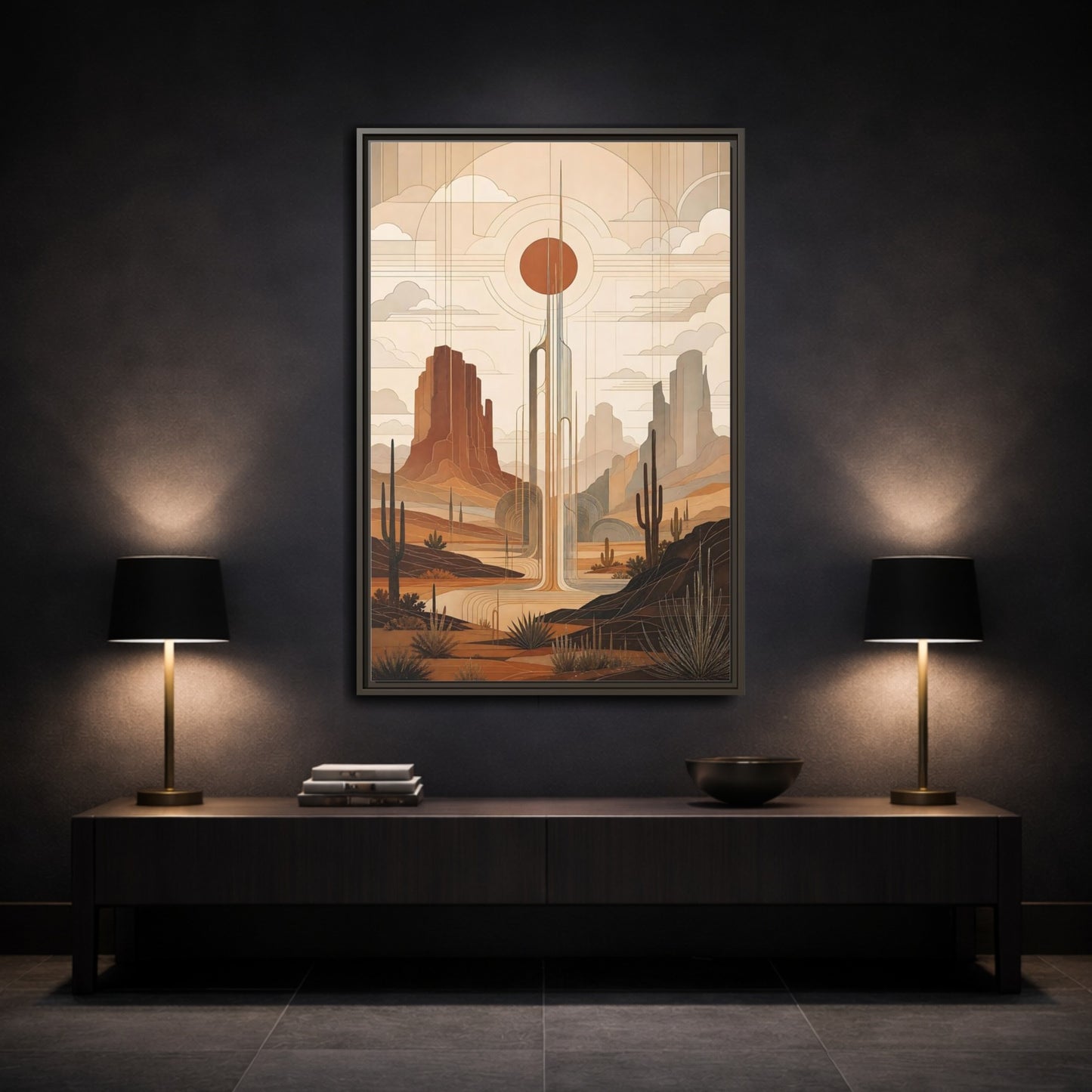 Nature Desert Landscape Art Deco Framed Canvas Wall Art - Decor for Living Room shown as canvas wall art