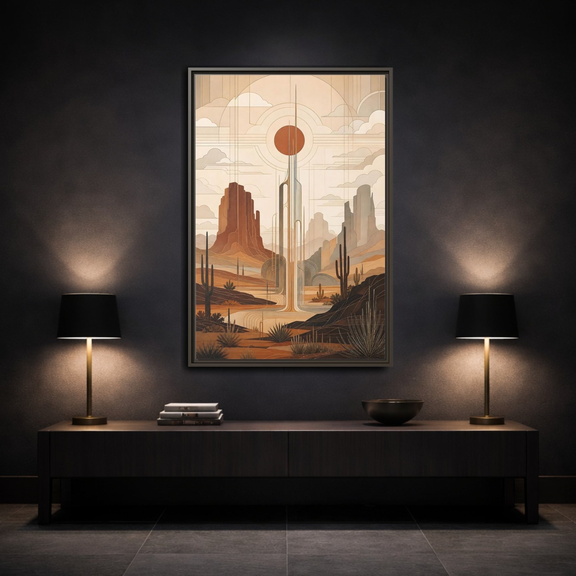 Nature Desert Landscape Art Deco Framed Canvas Wall Art - Decor for Living Room shown as canvas wall art