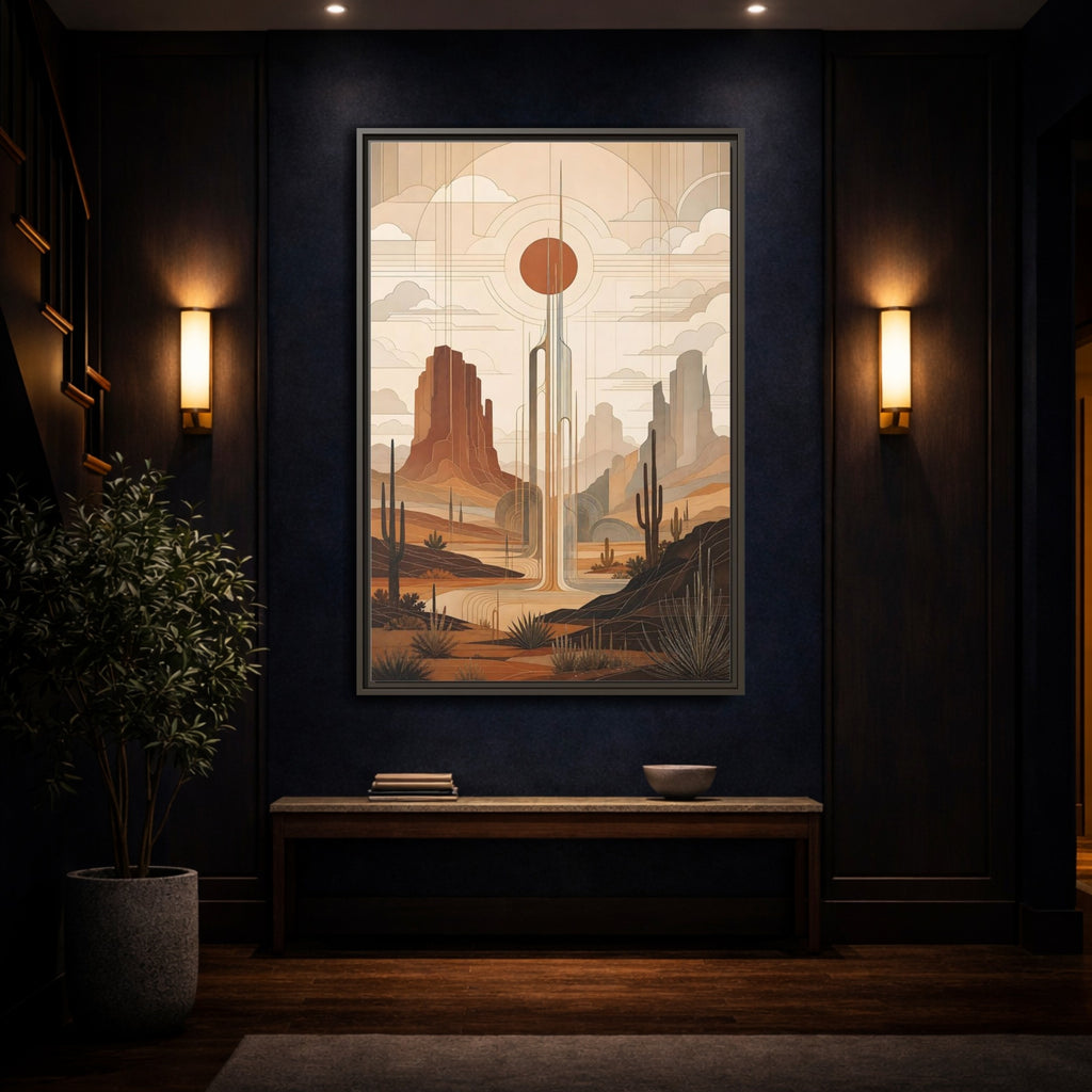 Mockup 4. Nature Desert Landscape Art Deco Desert shown as stretched canvas wall art