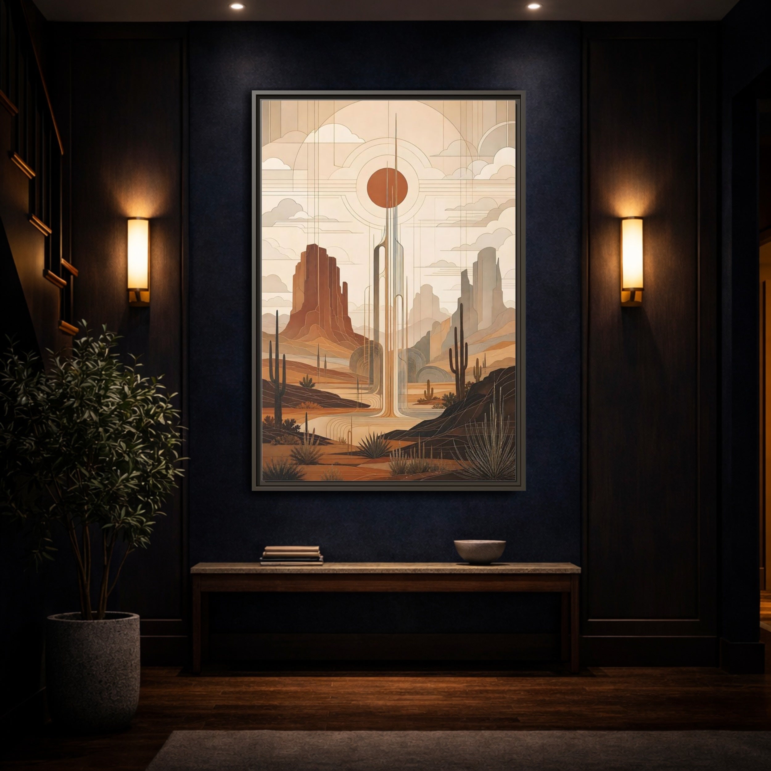 Mockup 4. Nature Desert Landscape Art Deco Desert shown as stretched canvas wall art