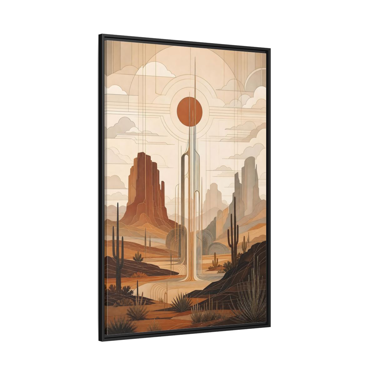 Nature Desert Landscape Art Deco Framed Canvas Wall Art - Decor for Living Room shown as canvas wall art