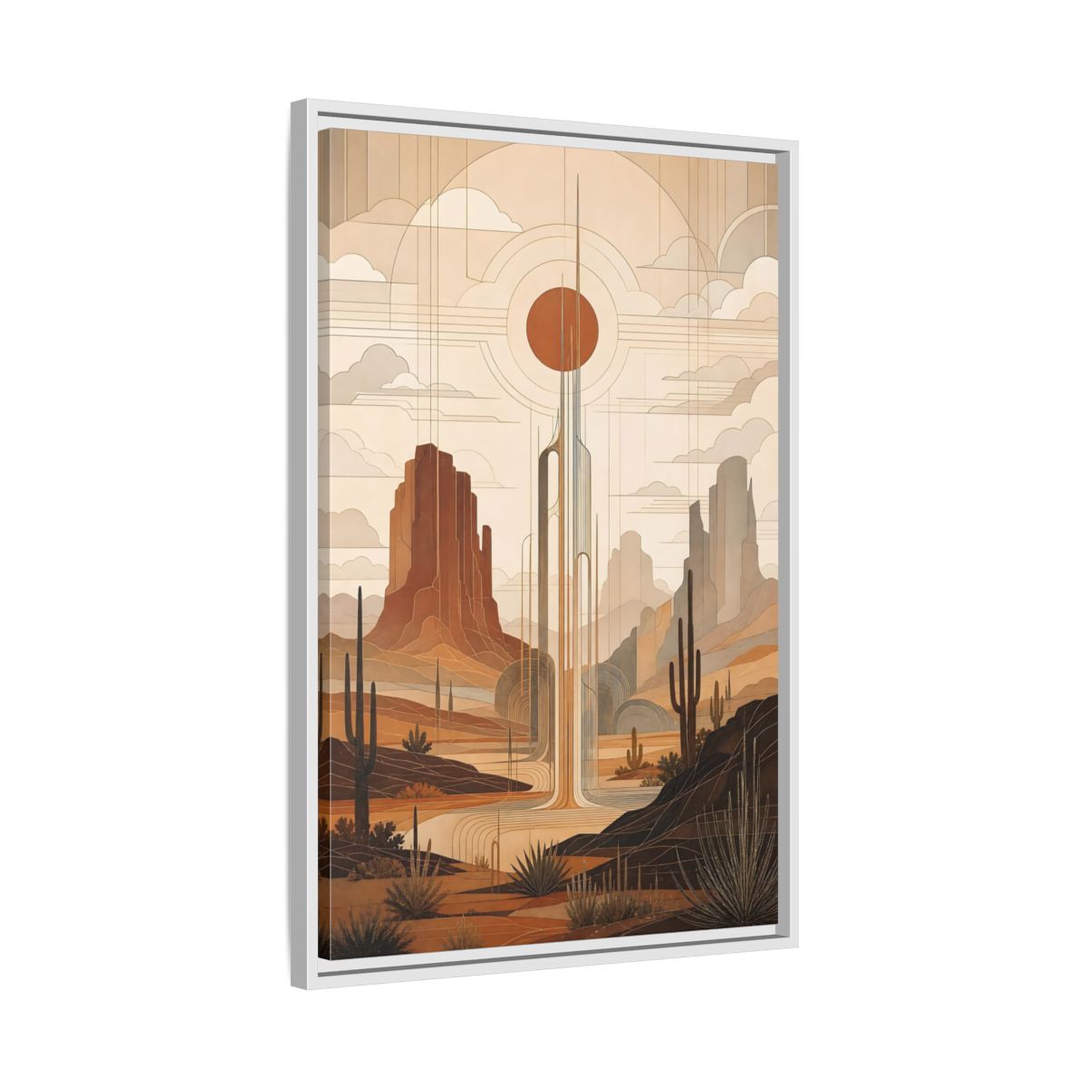 Nature Desert Landscape Art Deco Framed Canvas Wall Art - Decor for Living Room shown as canvas wall art