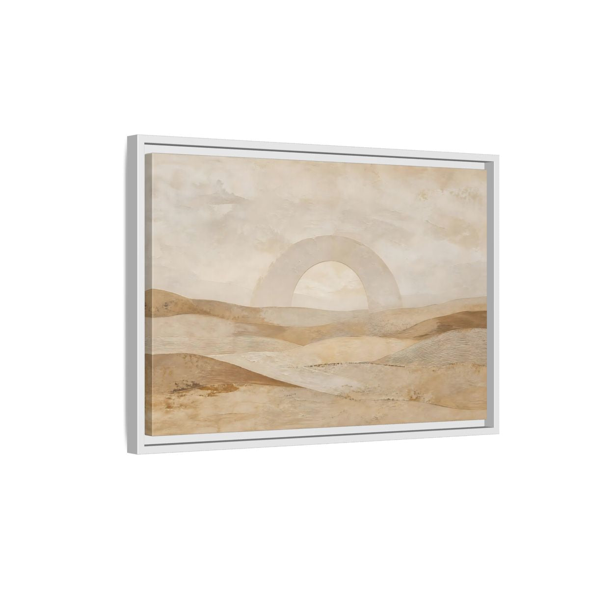 Side Mockup 1. Nature Desert Landscape Beige And Tan shown as stretched canvas wall art