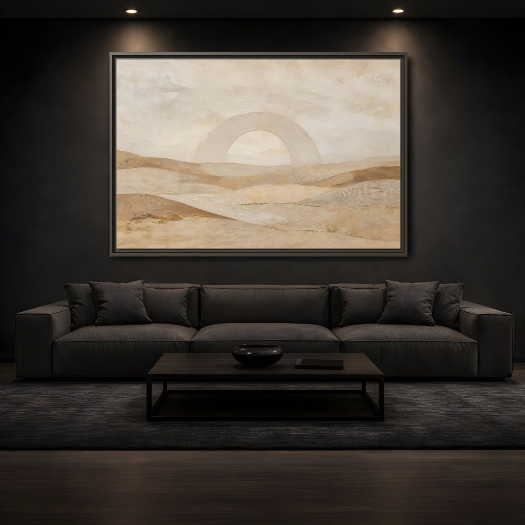 Mockup 3. Nature Desert Landscape Beige And Tan shown as stretched canvas wall art