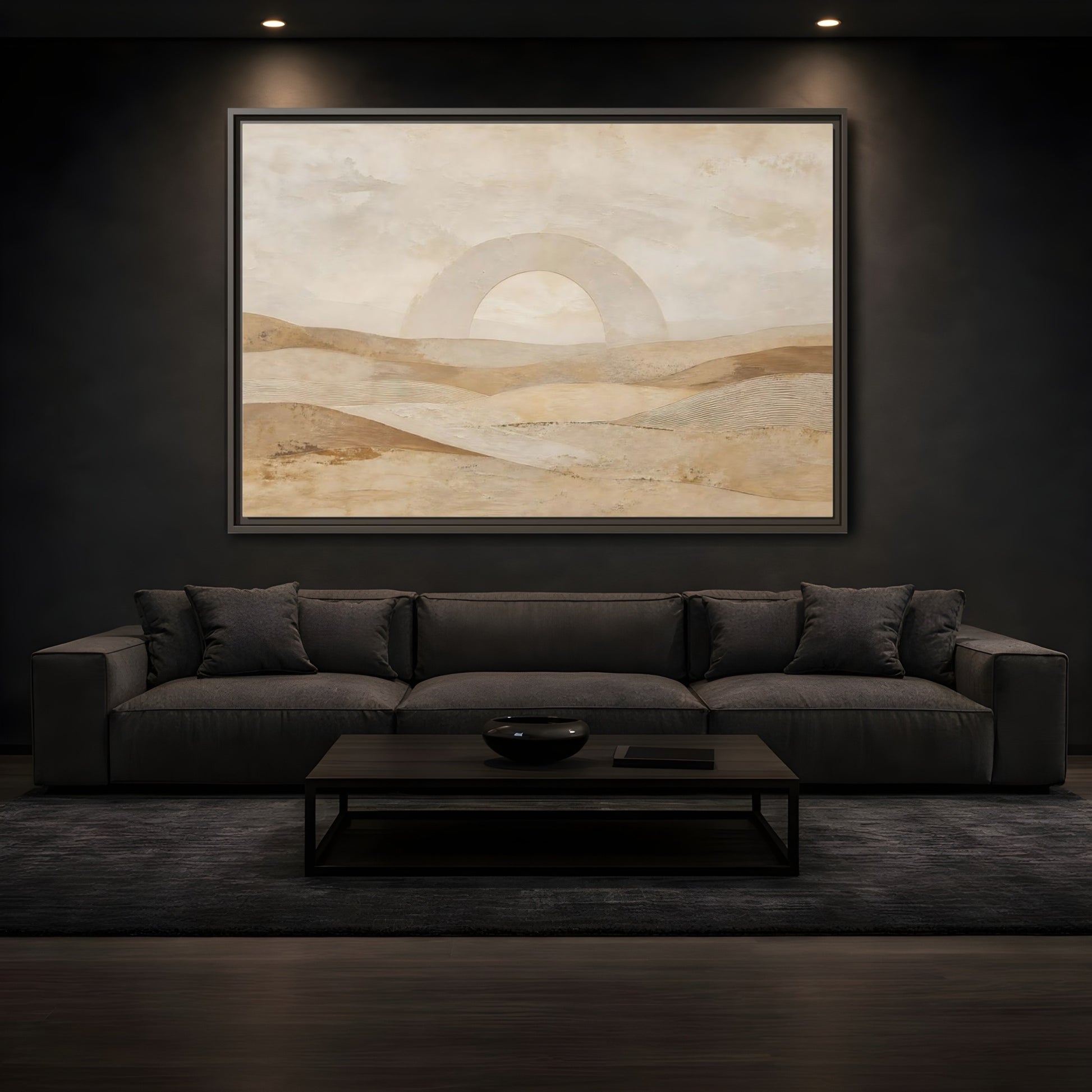 Mockup 3. Nature Desert Landscape Beige And Tan shown as stretched canvas wall art