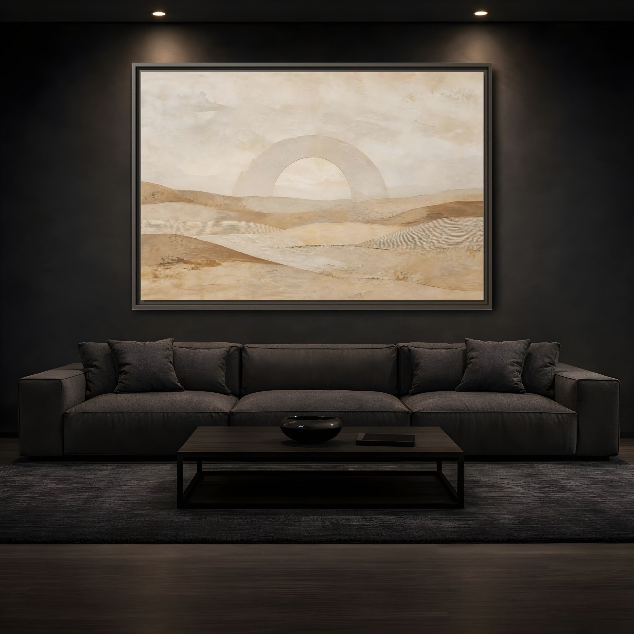 Mockup 3. Nature Desert Landscape Beige And Tan shown as stretched canvas wall art