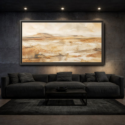Mockup 3. Nature Desert Landscape Brown And Beige Landscape shown as stretched canvas wall art