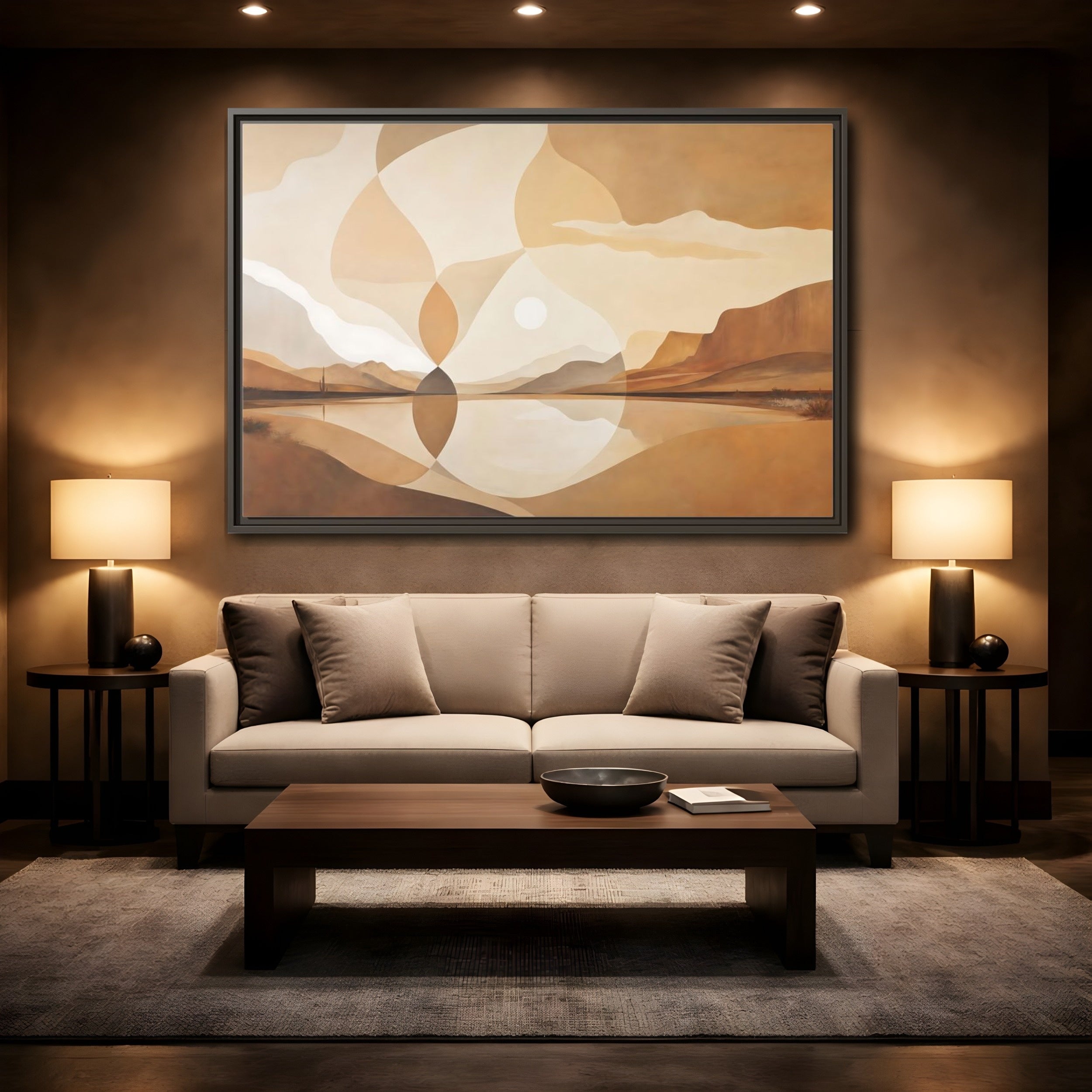 Mockup 2. Nature Desert Landscape Brown And Beige shown as stretched canvas wall art