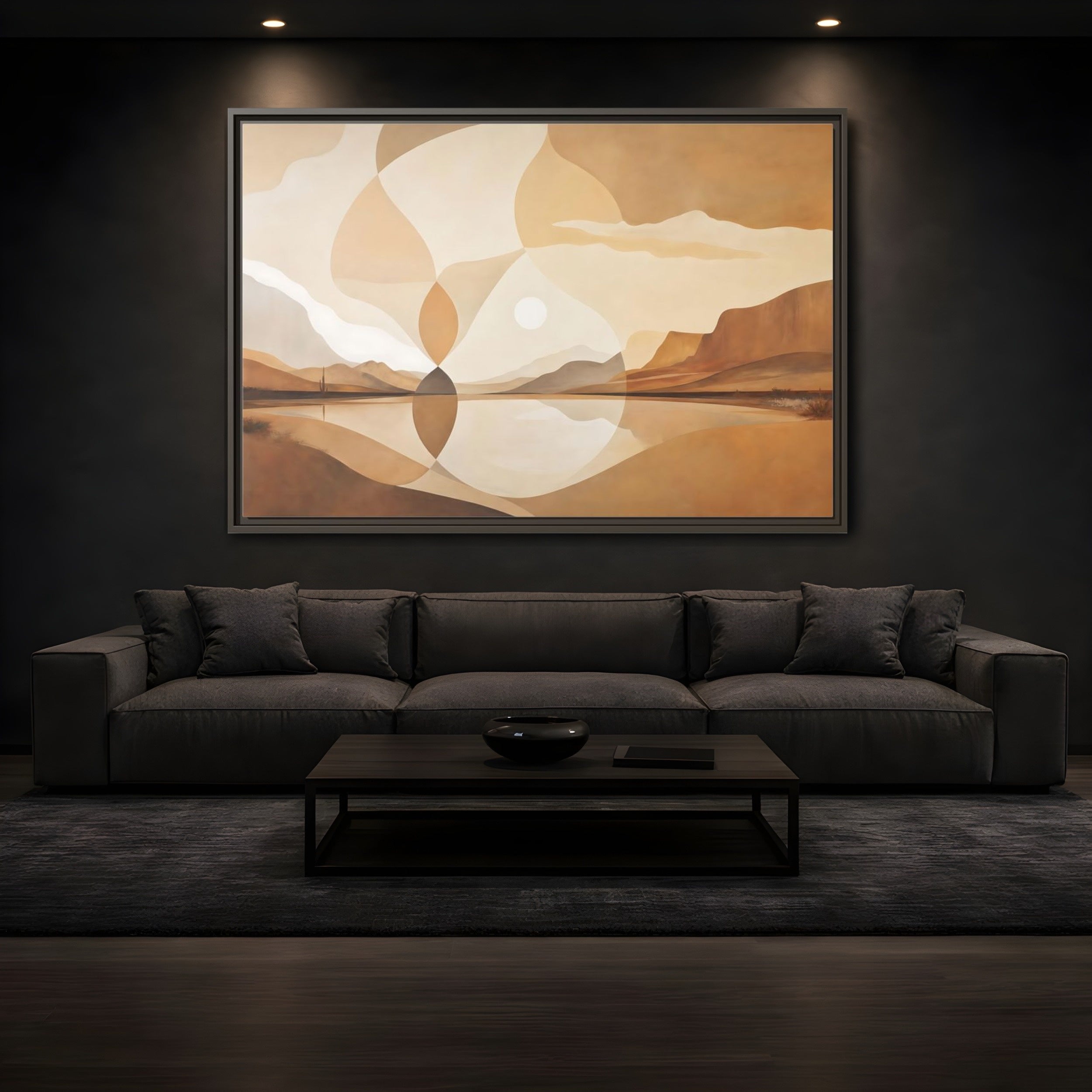 Mockup 3. Nature Desert Landscape Brown And Beige shown as stretched canvas wall art