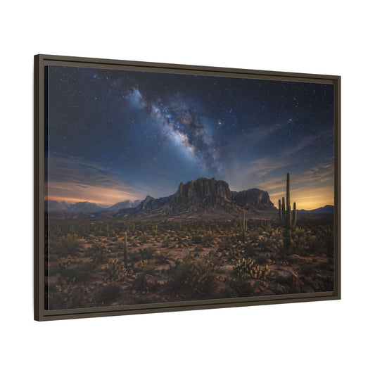 Main Mockup. Nature Desert Landscape Desert Night Sky shown as stretched canvas wall art