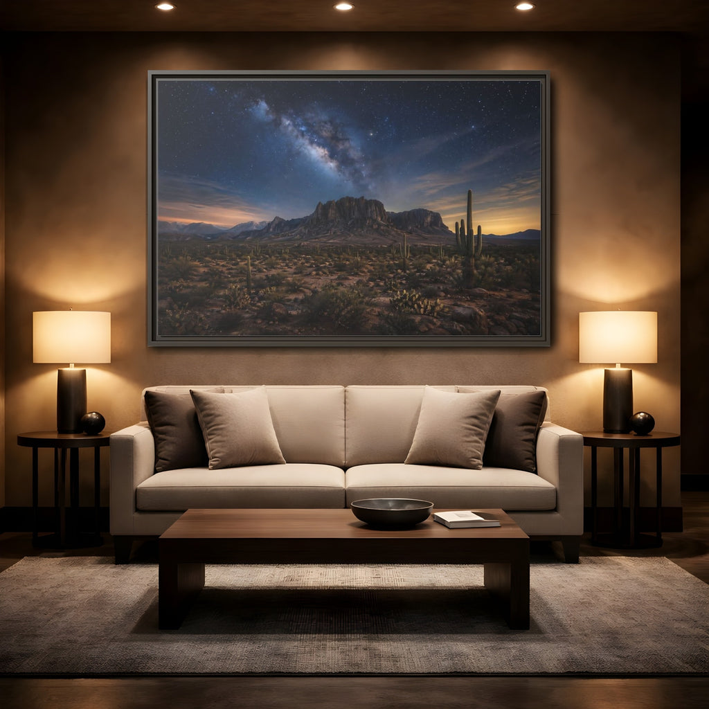 Mockup 2. Nature Desert Landscape Desert Night Sky shown as stretched canvas wall art