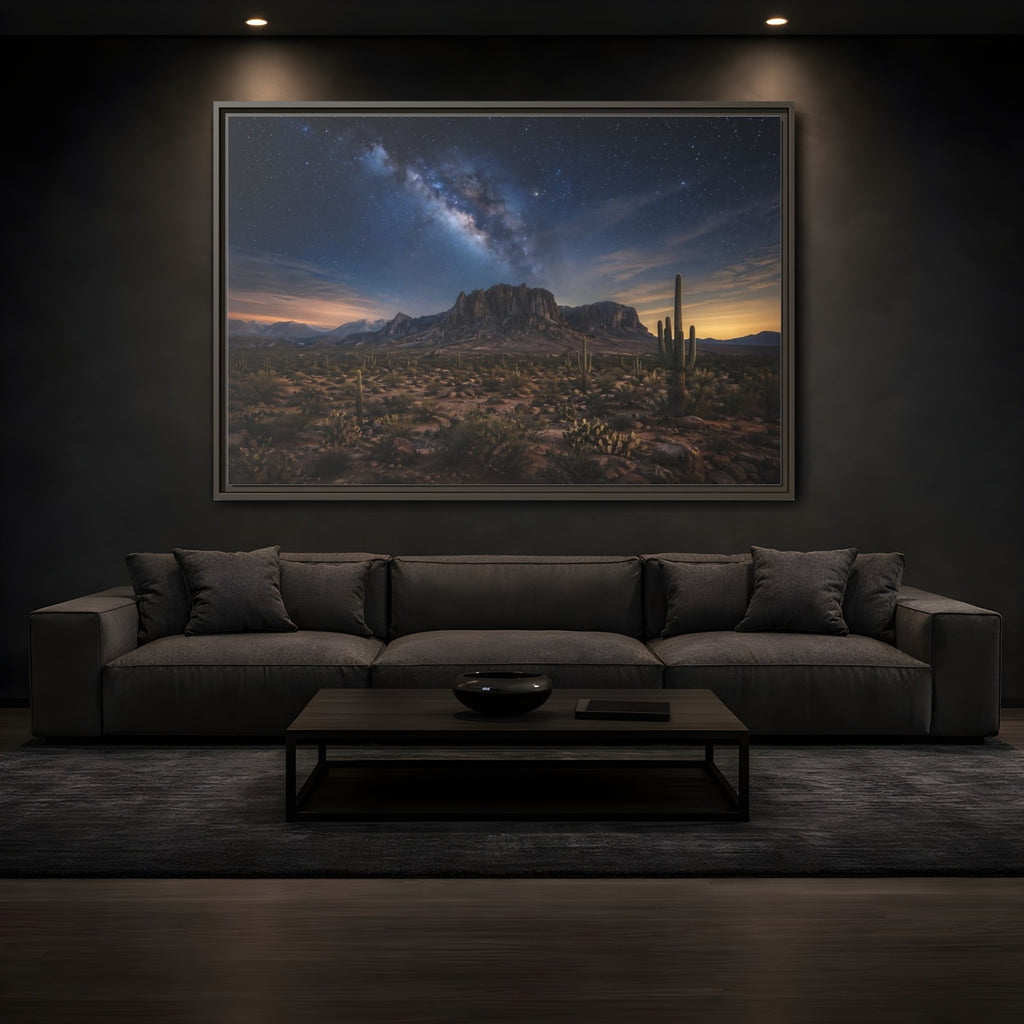Mockup 3. Nature Desert Landscape Desert Night Sky shown as stretched canvas wall art