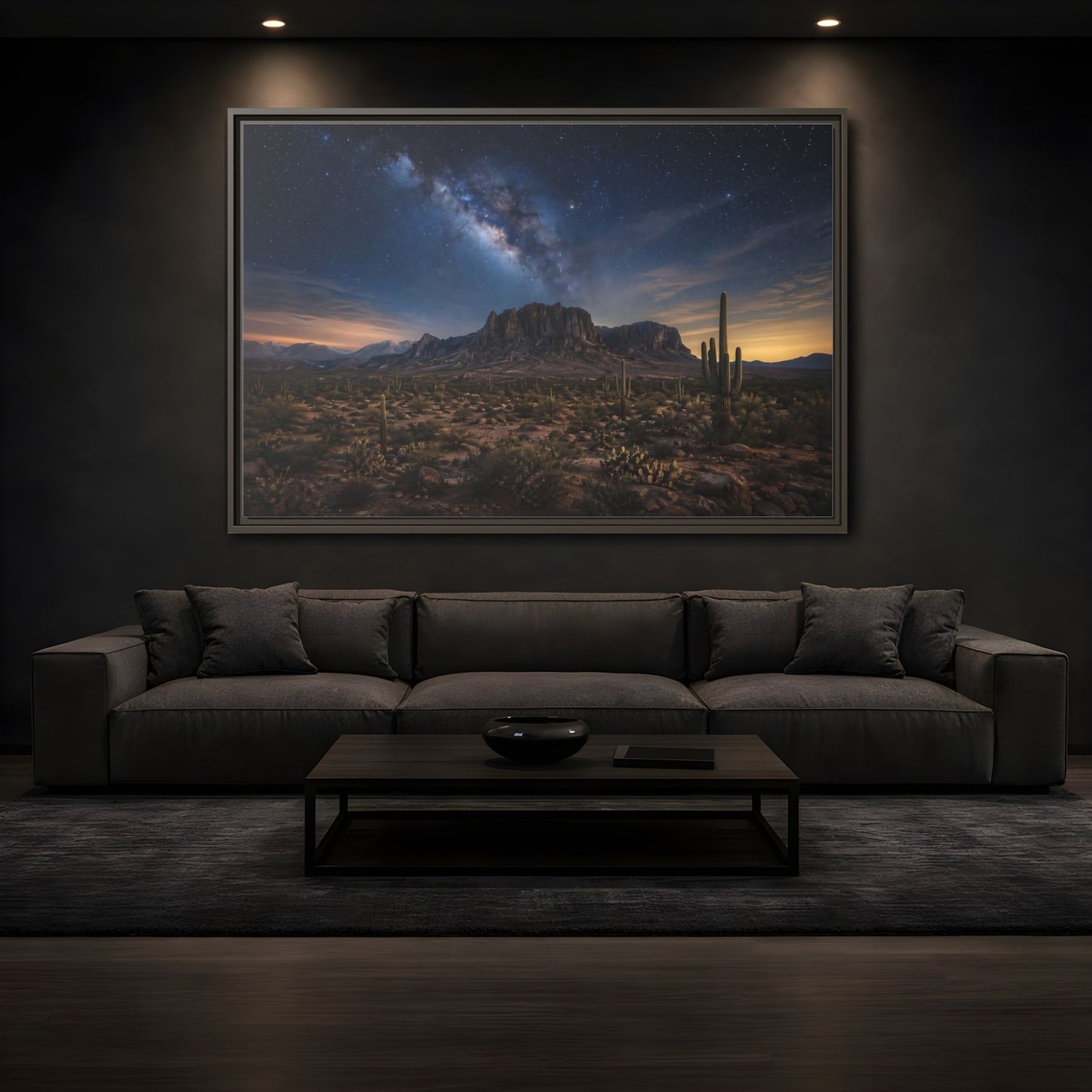 Mockup 3. Nature Desert Landscape Desert Night Sky shown as stretched canvas wall art