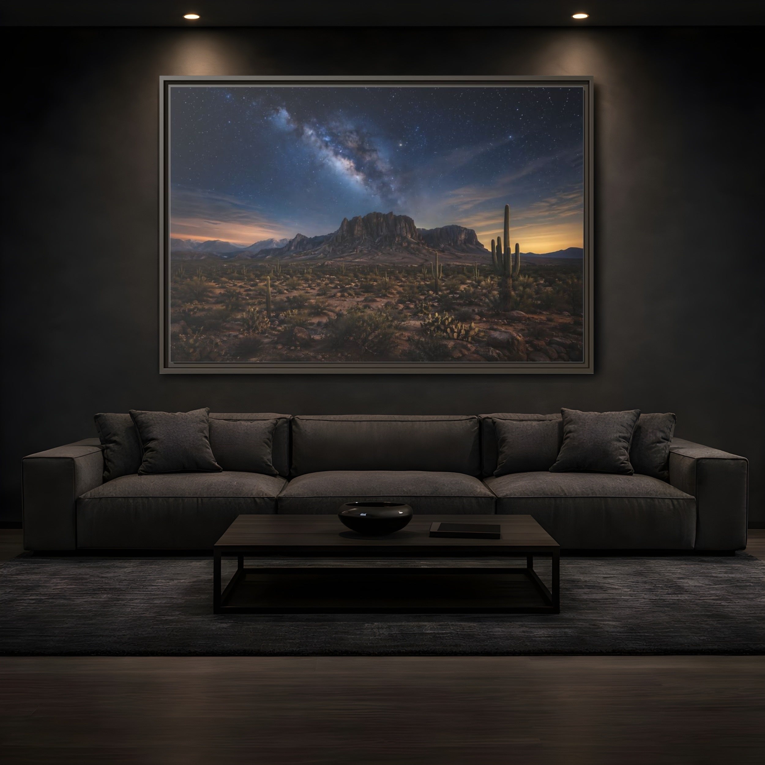 Mockup 3. Nature Desert Landscape Desert Night Sky shown as stretched canvas wall art