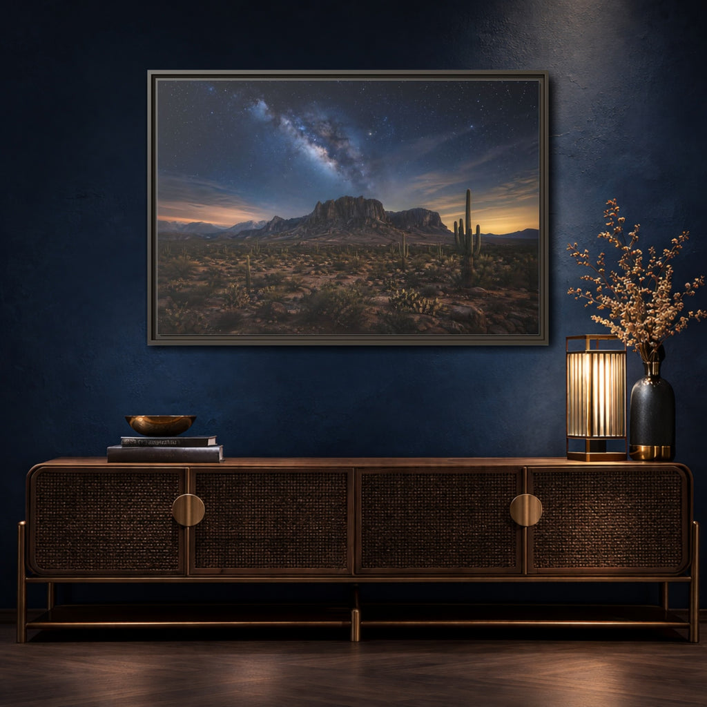 Mockup 4. Nature Desert Landscape Desert Night Sky shown as stretched canvas wall art