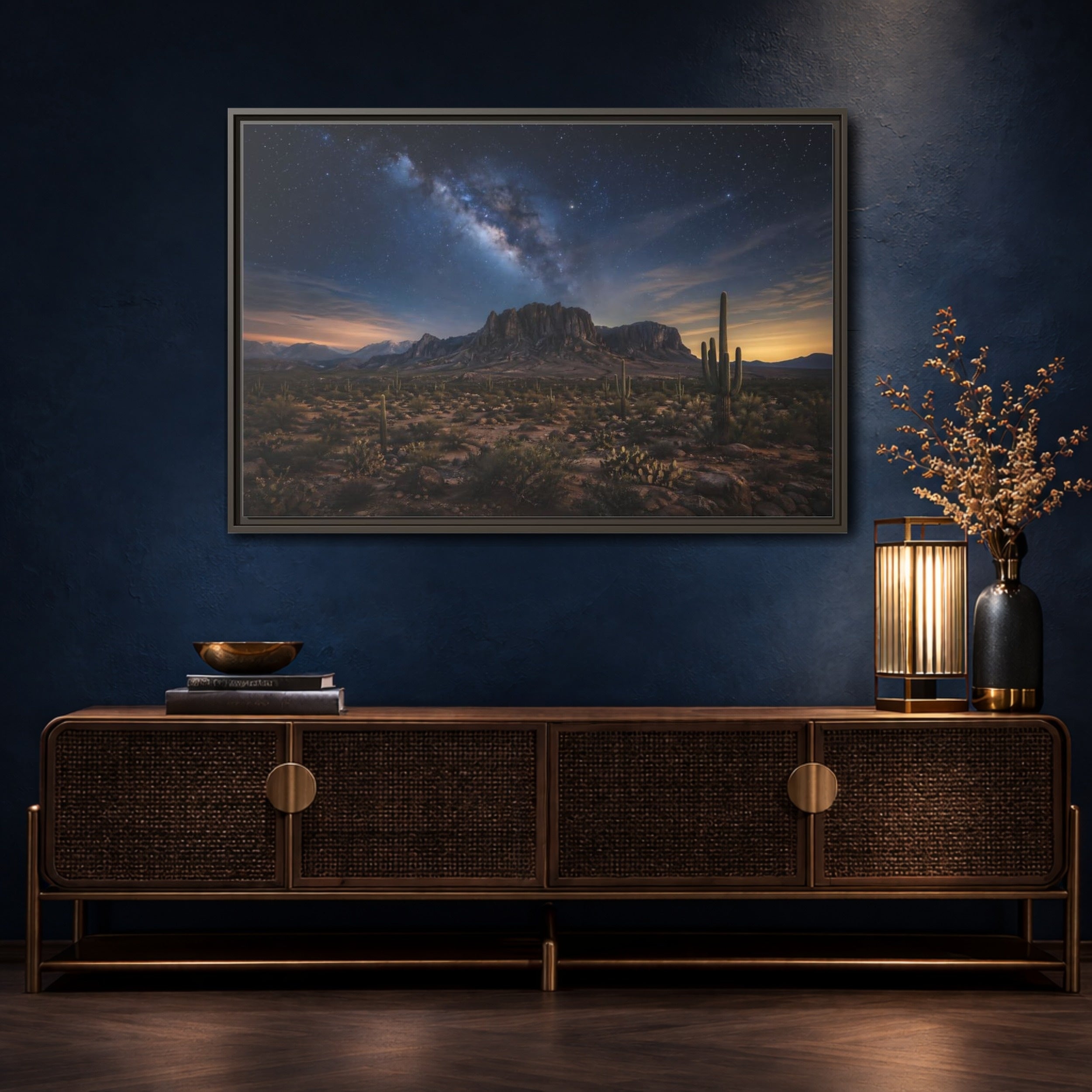 Mockup 4. Nature Desert Landscape Desert Night Sky shown as stretched canvas wall art