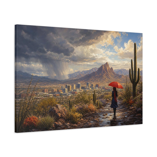 Main Mockup. Nature Desert Landscape Desert Red Umbrella shown as stretched canvas wall art