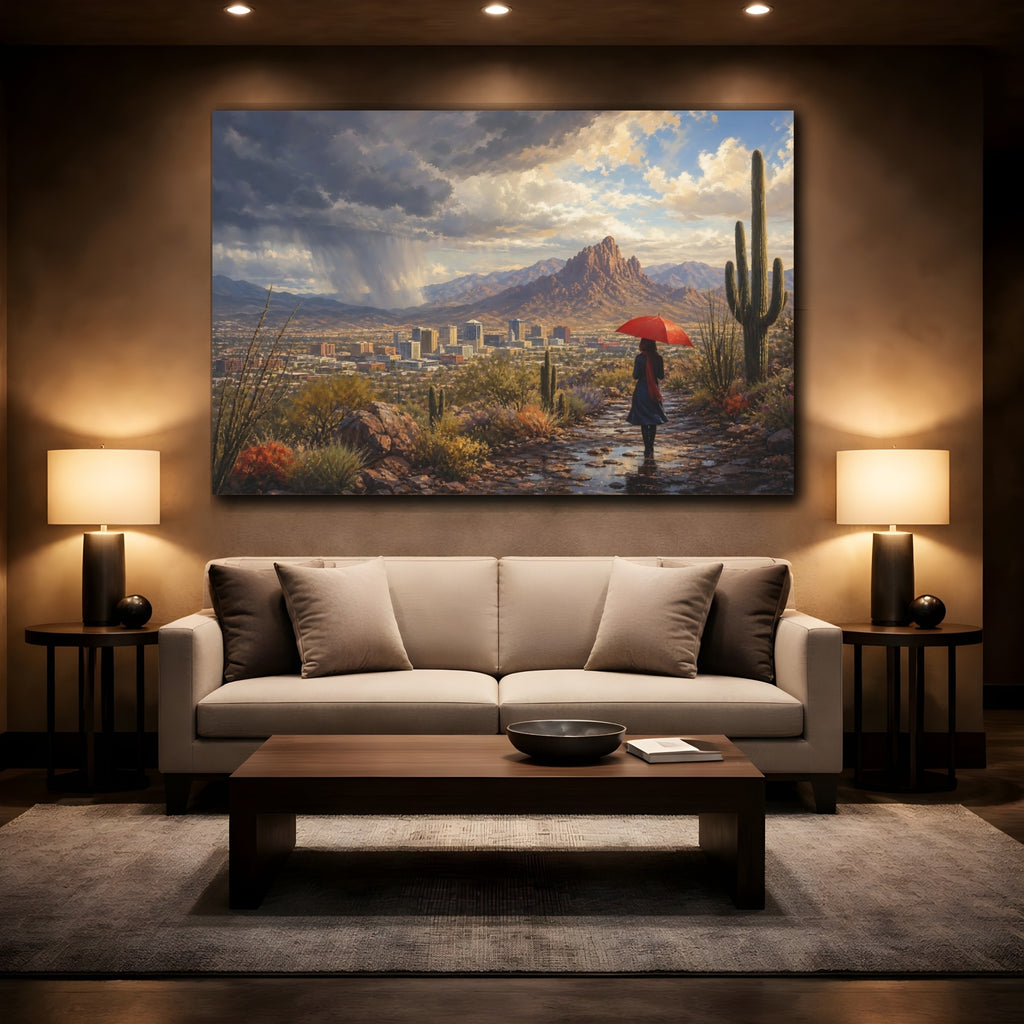 Mockup 2. Nature Desert Landscape Desert Red Umbrella shown as stretched canvas wall art