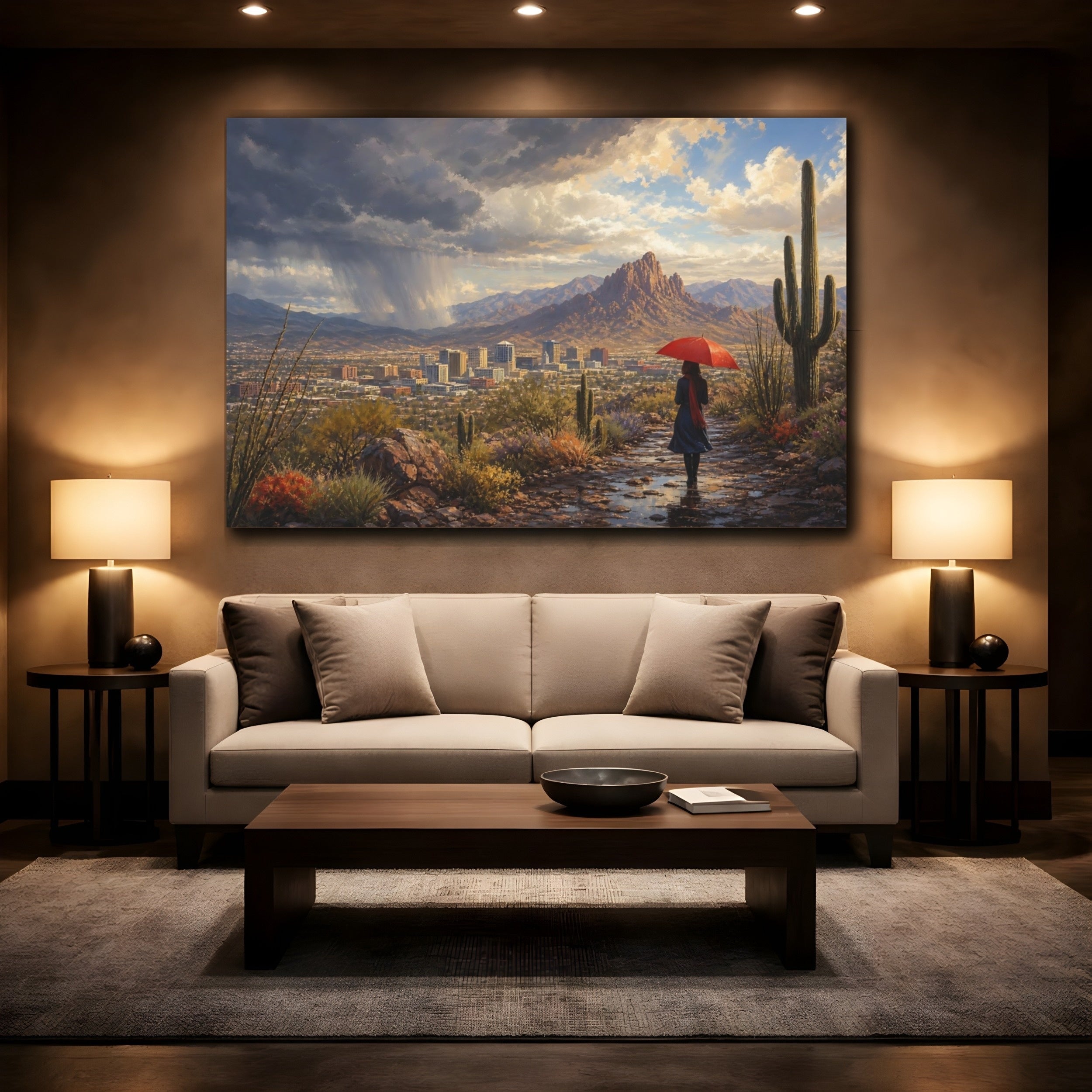Mockup 2. Nature Desert Landscape Desert Red Umbrella shown as stretched canvas wall art