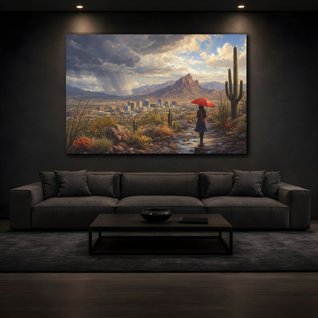 Mockup 3. Nature Desert Landscape Desert Red Umbrella shown as stretched canvas wall art