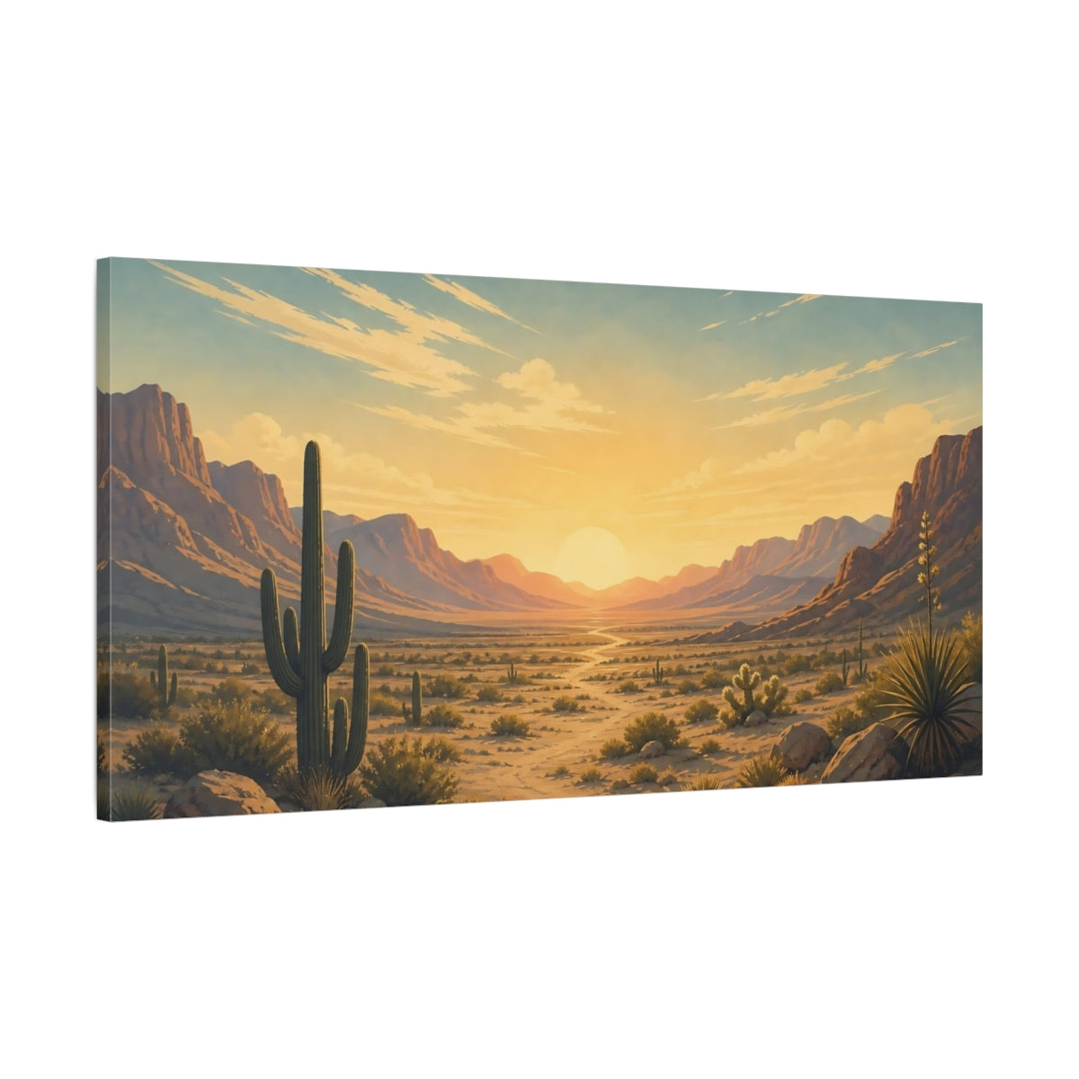 Main Mockup. Nature Desert Landscape Desert Sunset shown as stretched canvas wall art