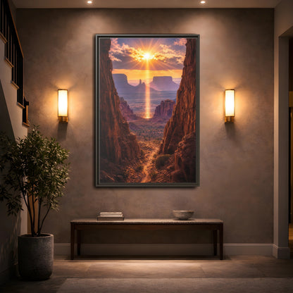Mockup 2. Nature Desert Landscape Desert Sunset Canyon shown as stretched canvas wall art
