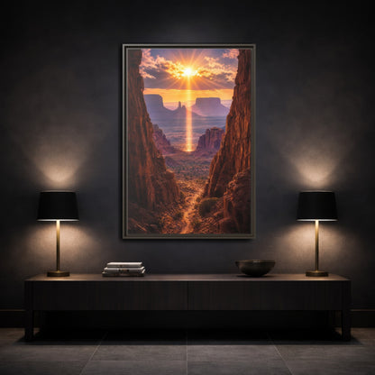 Mockup 3. Nature Desert Landscape Desert Sunset Canyon shown as stretched canvas wall art