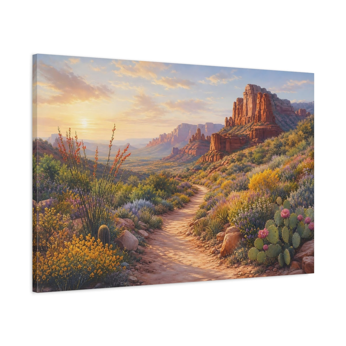 Main Mockup. Nature Desert Landscape Desert Sunset Colors shown as stretched canvas wall art