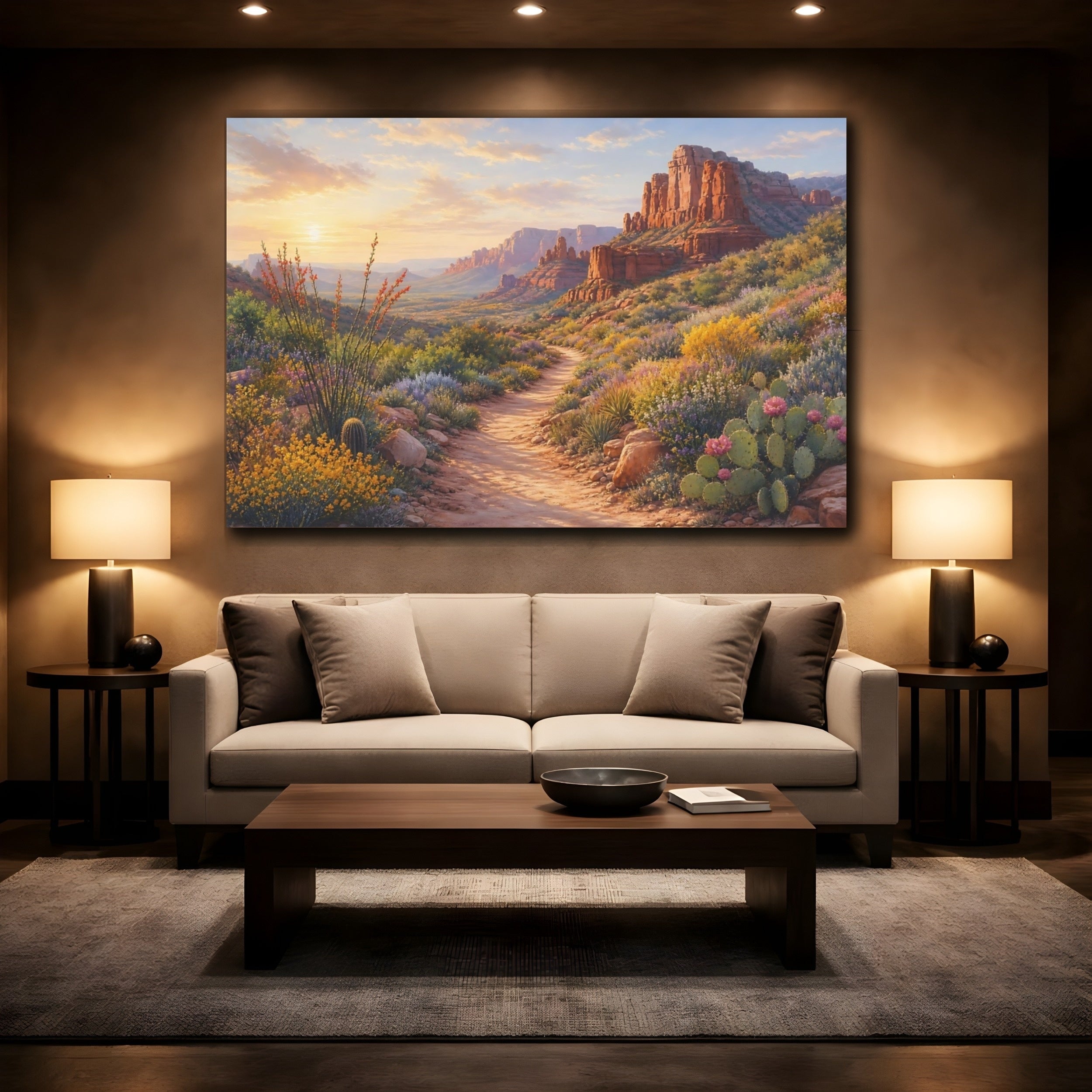 Mockup 2. Nature Desert Landscape Desert Sunset Colors shown as stretched canvas wall art