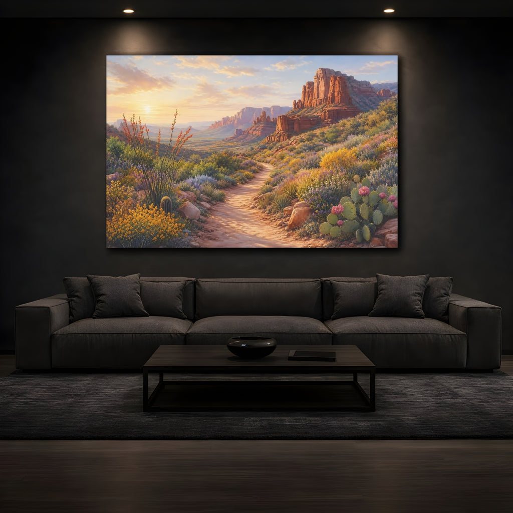 Mockup 3. Nature Desert Landscape Desert Sunset Colors shown as stretched canvas wall art