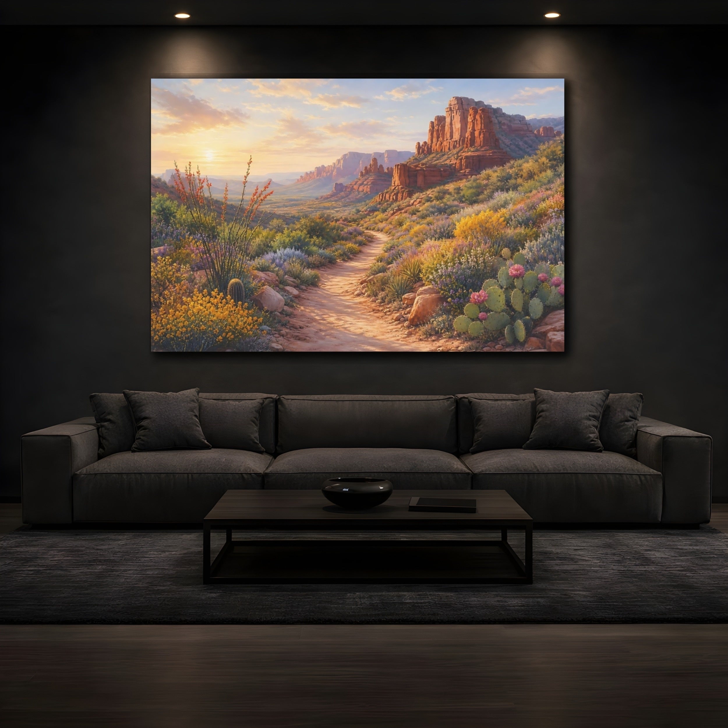 Mockup 3. Nature Desert Landscape Desert Sunset Colors shown as stretched canvas wall art