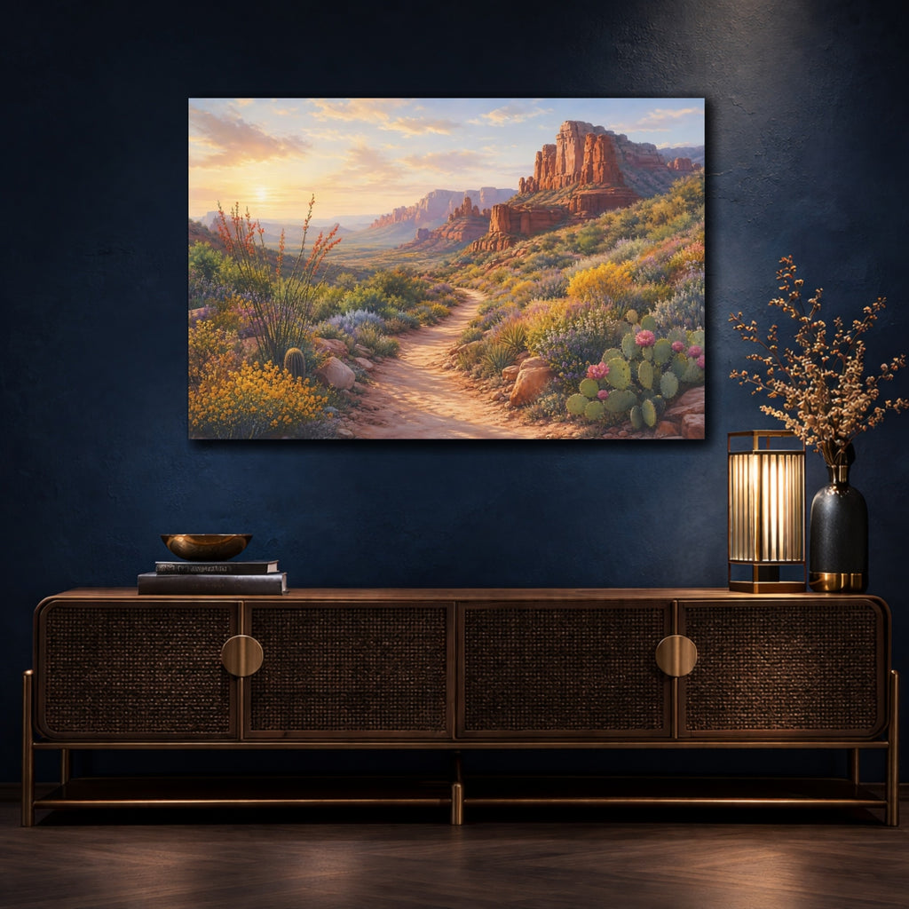 Mockup 4. Nature Desert Landscape Desert Sunset Colors shown as stretched canvas wall art