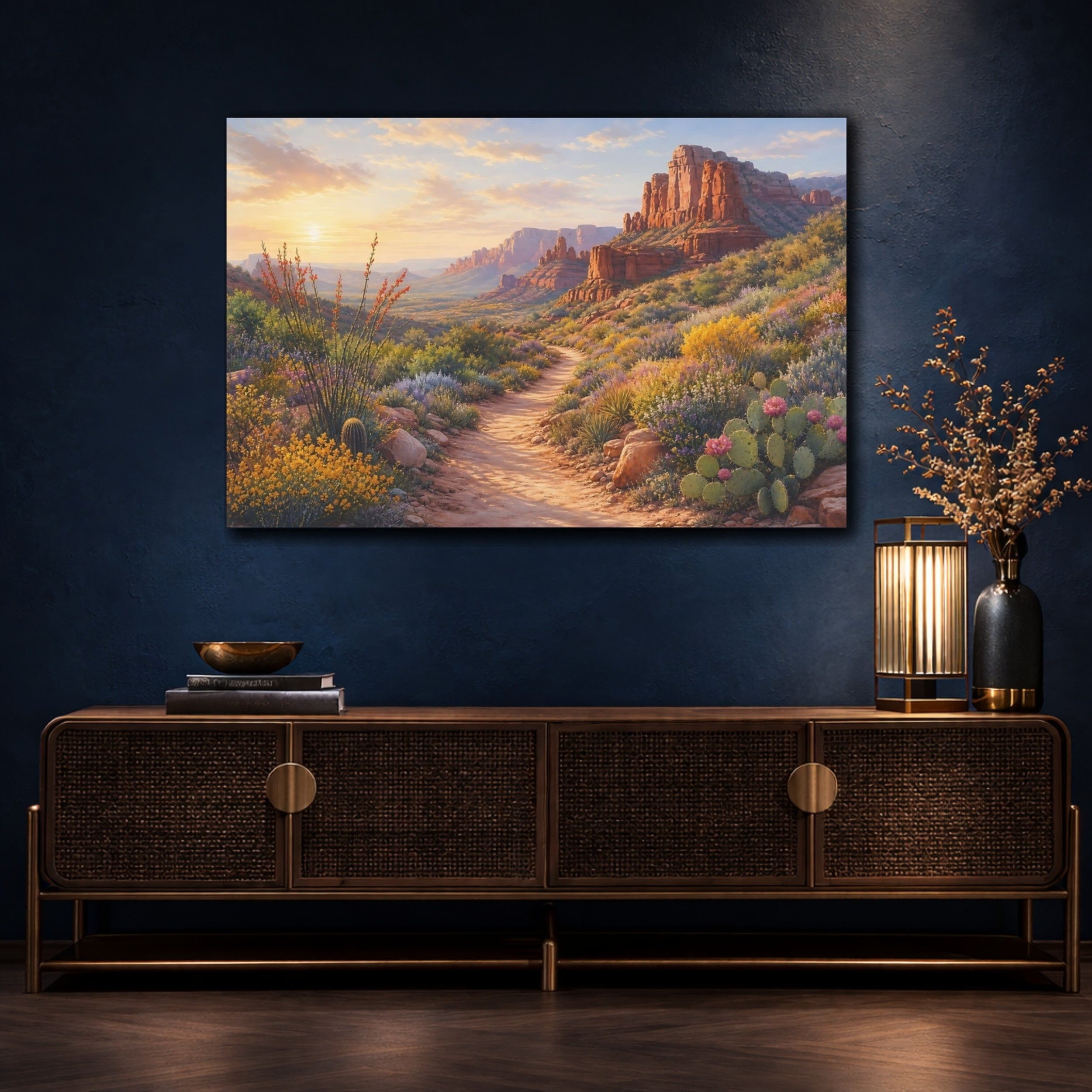 Mockup 4. Nature Desert Landscape Desert Sunset Colors shown as stretched canvas wall art