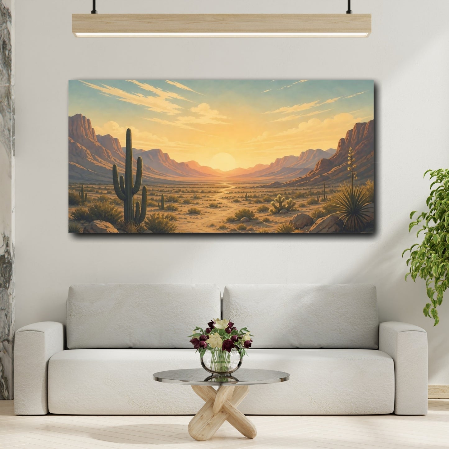 Mockup 2. Nature Desert Landscape Desert Sunset shown as stretched canvas wall art