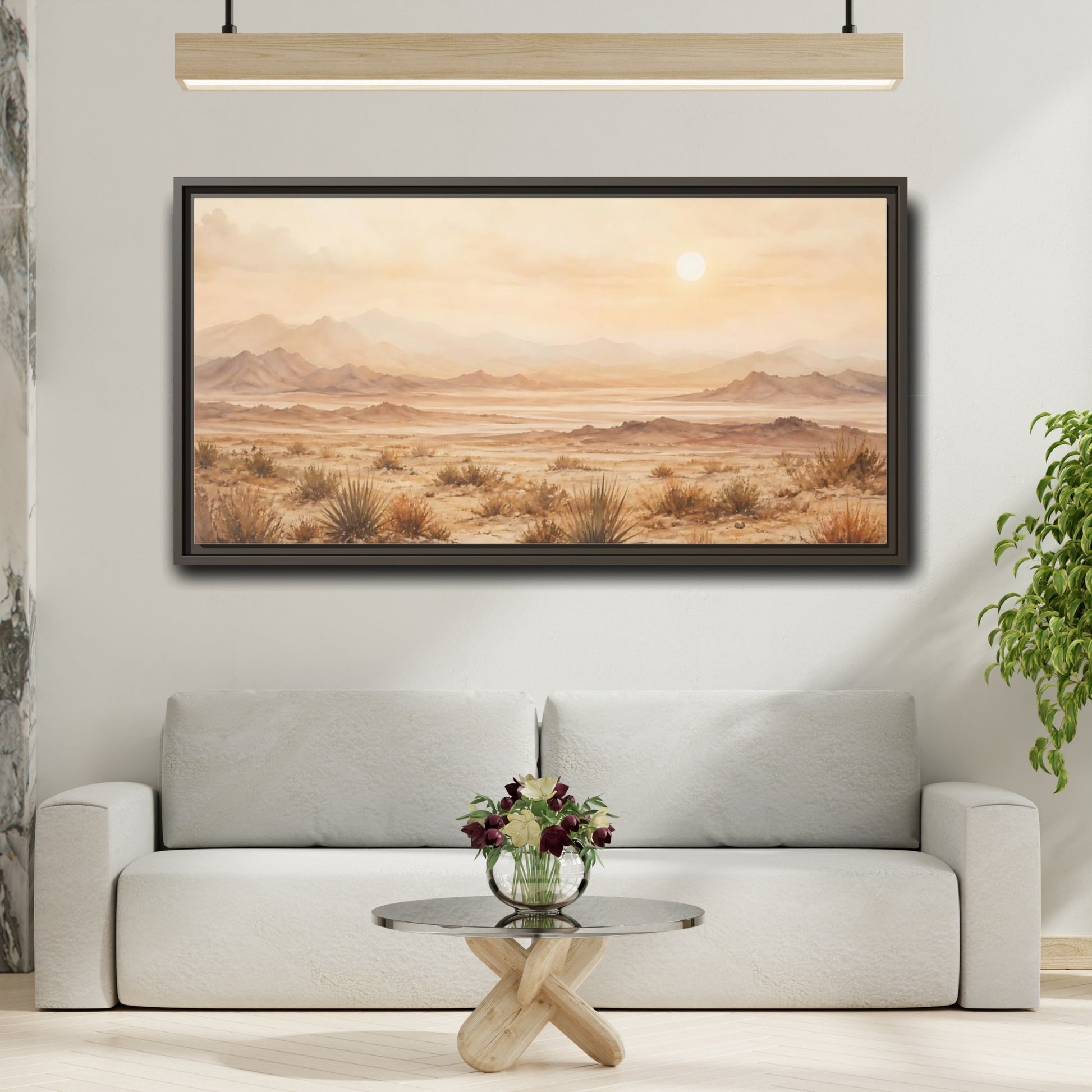 Mockup 2. Nature Desert Landscape Desert Sunset shown as stretched canvas wall art