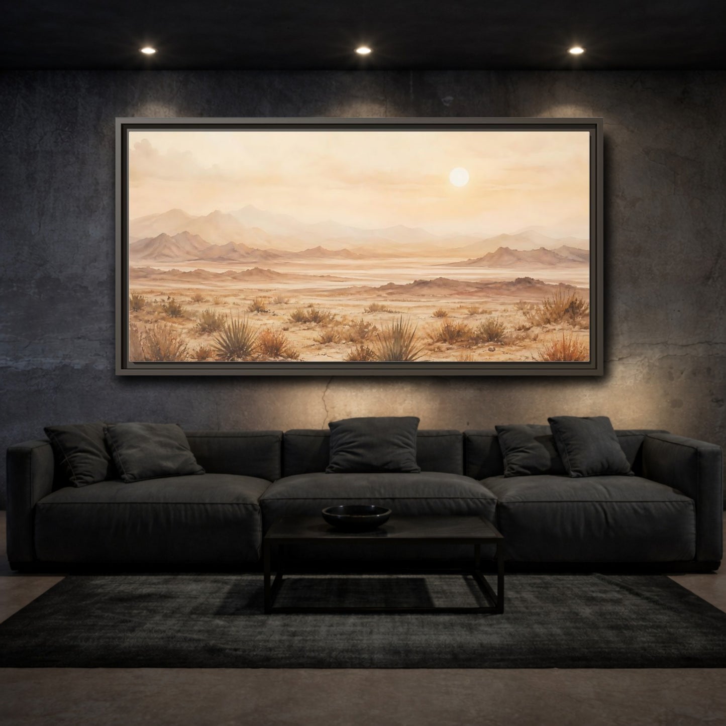 Mockup 3. Nature Desert Landscape Desert Sunset shown as stretched canvas wall art