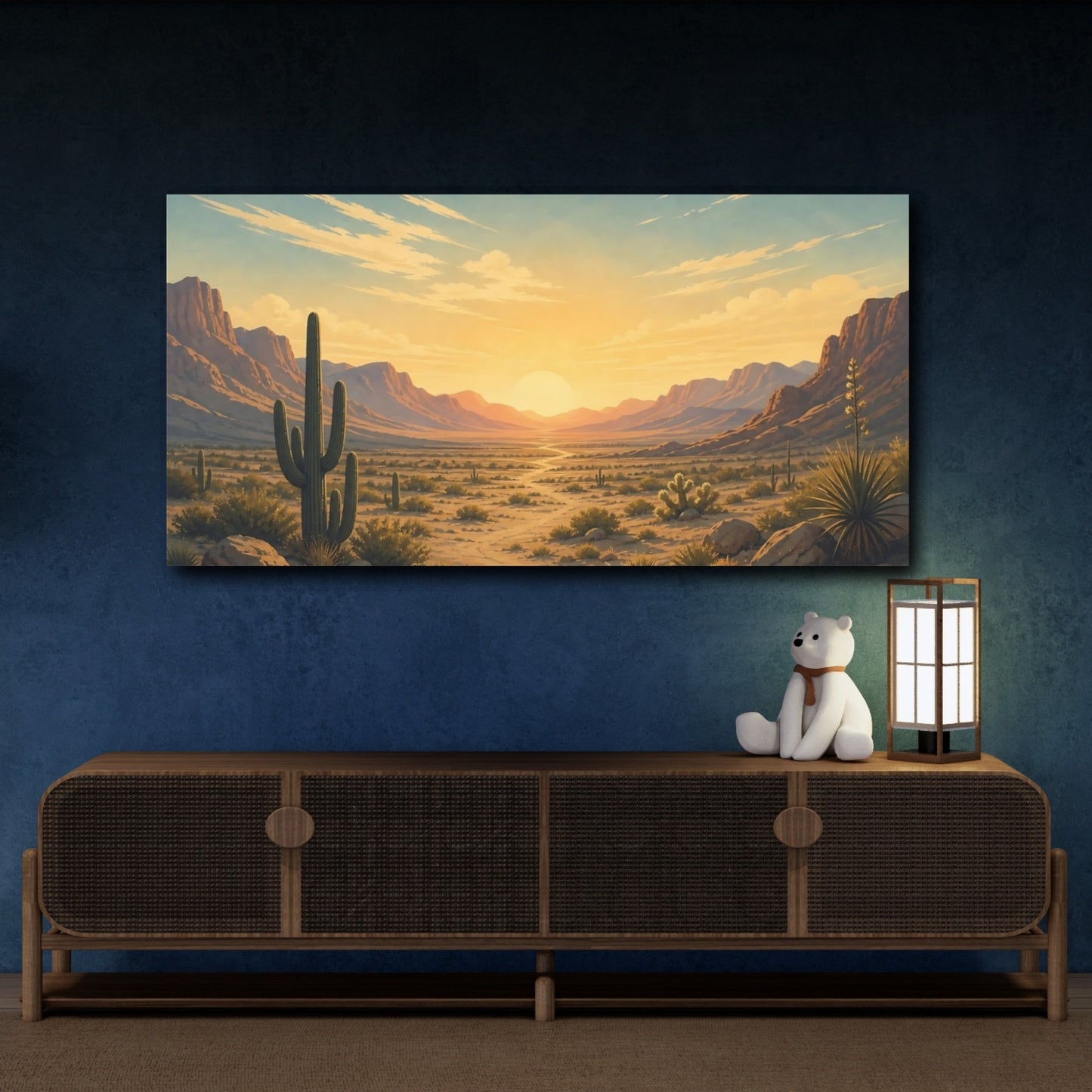 Mockup 4. Nature Desert Landscape Desert Sunset shown as stretched canvas wall art